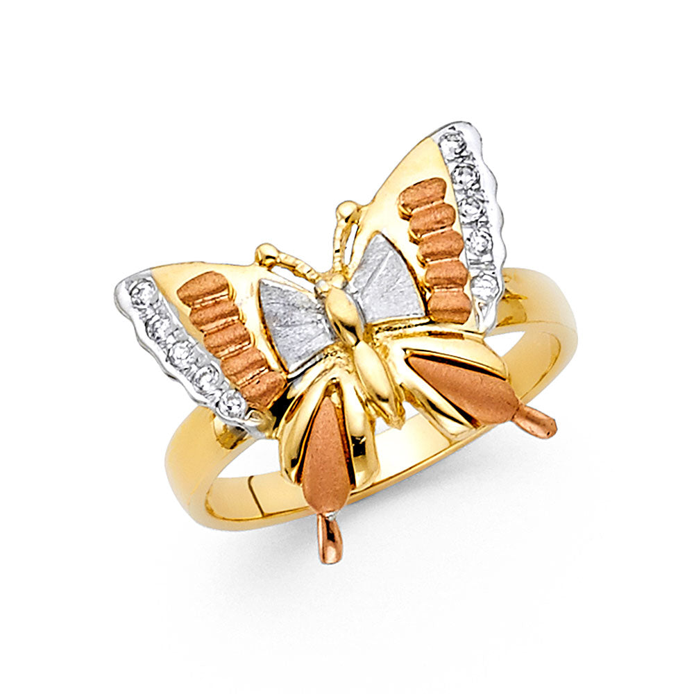 14K Yellow White Rose Gold CZ Fancy Butterfly Ring