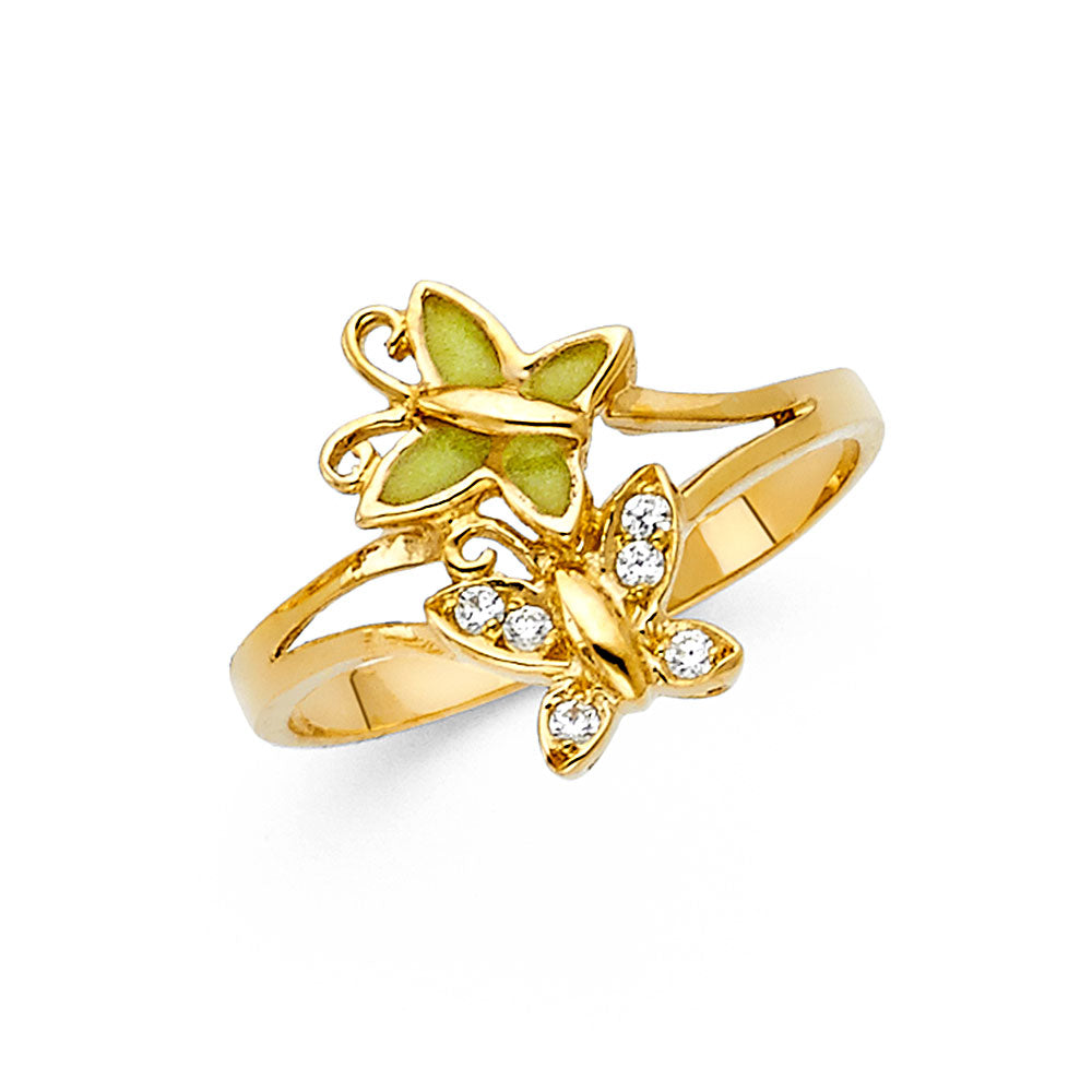 14K Yellow Gold CZ Glow In Dark B-Fly Rg