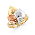 14K Yellow White Rose Gold CZ Fancy Flower Ring