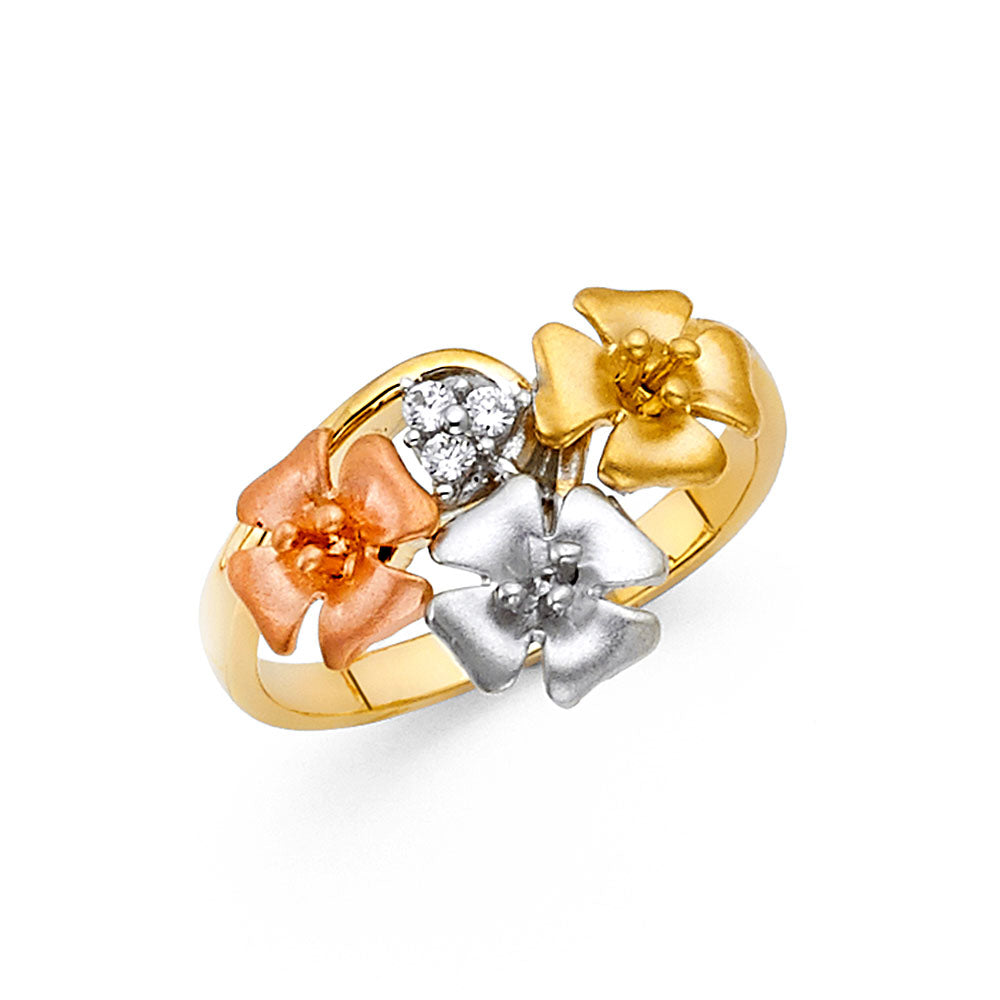 14K Yellow White Rose Gold CZ Fancy Flower Ring
