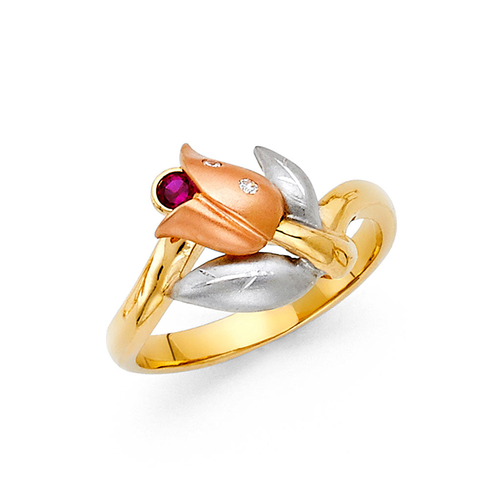 14K Yellow White Rose Gold CZ Fancy Flower Ring
