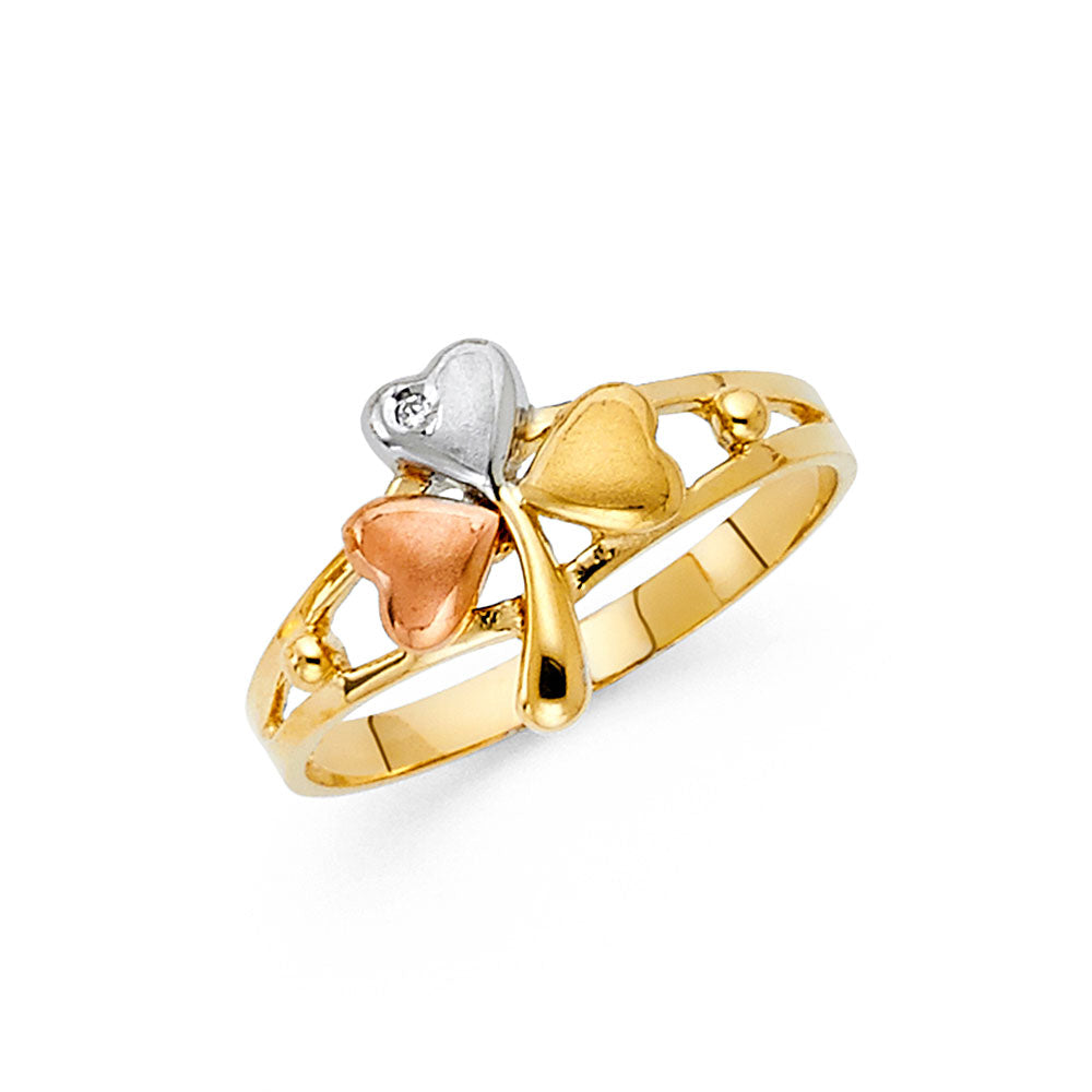 14K Yellow White Rose Gold CZ Fancy Clover Ring
