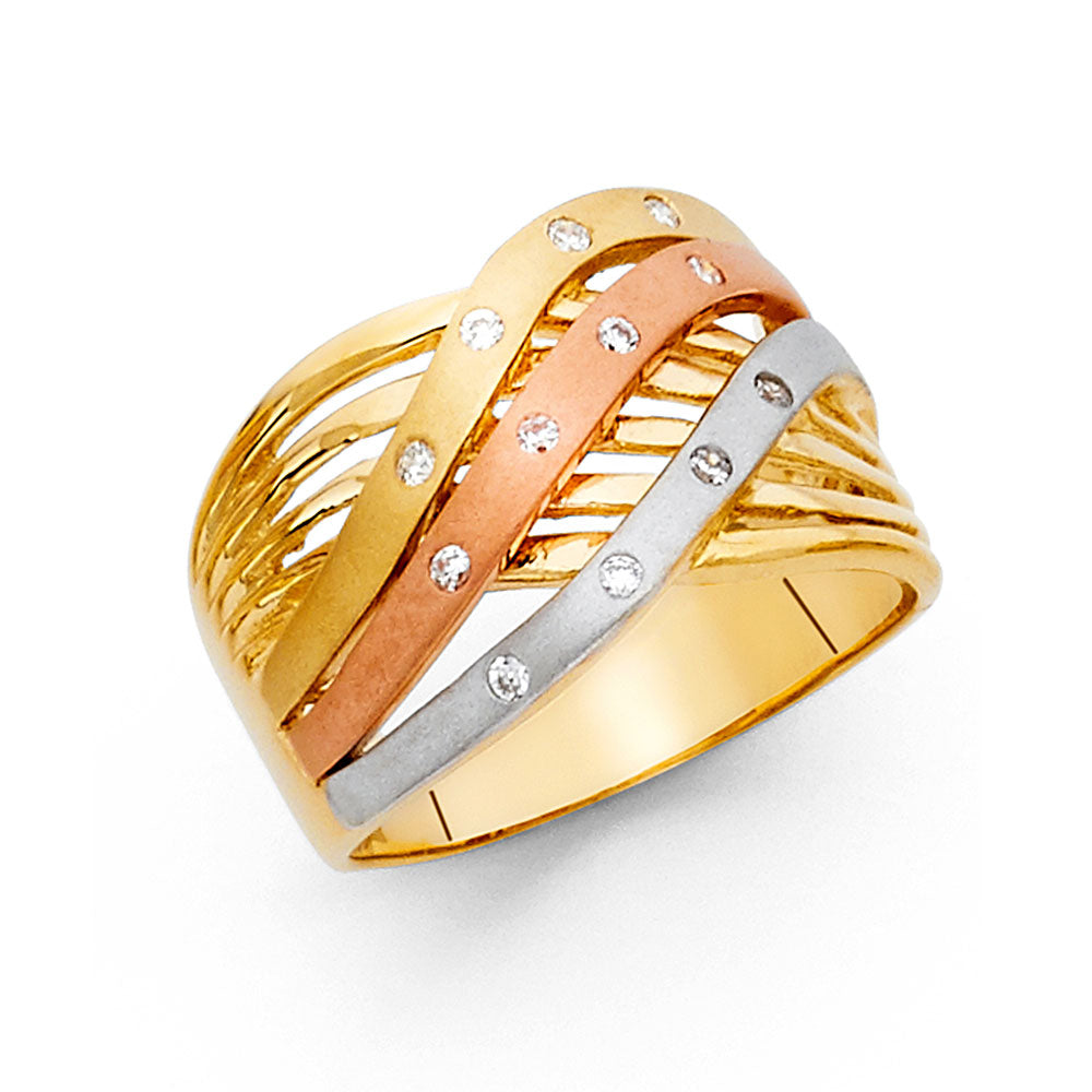 14K Yellow White Rose Gold CZ Fancy Ring