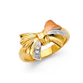 14K Yellow White Rose Gold CZ Ribbon Ring