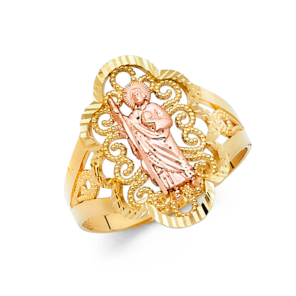 14K Yellow White Rose Gold Religious Ring