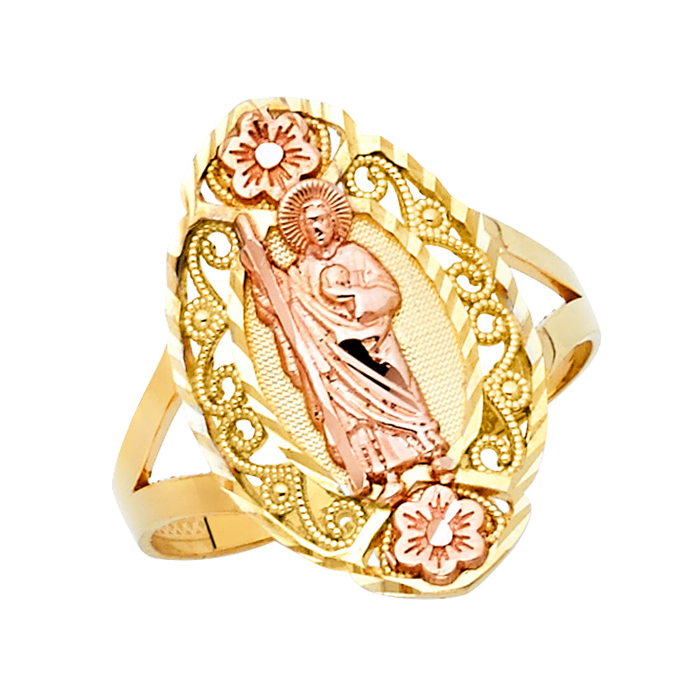 14K Yellow White Rose Gold Religious Ring
