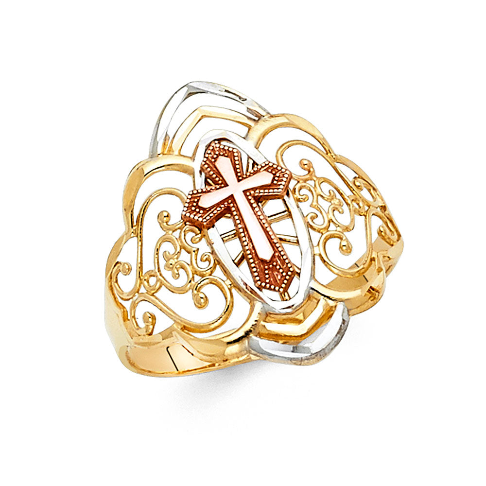 14K Yellow White Rose Gold Cross Ring