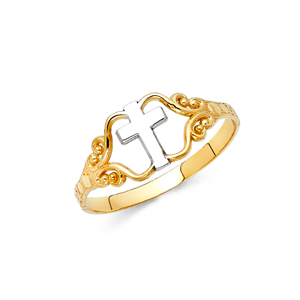 14K Two Tone Gold Cross Ring