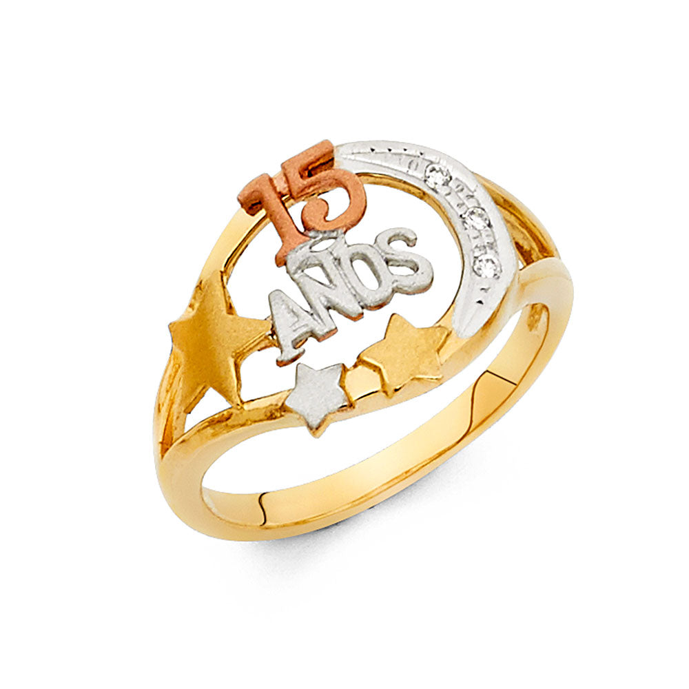 14K Yellow White Rose Gold 15 Years Ring