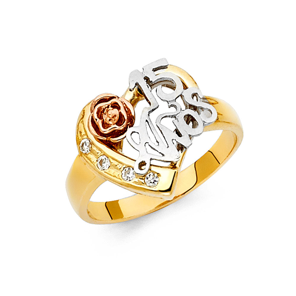 14K Yellow White Rose Gold 15 Years Ring