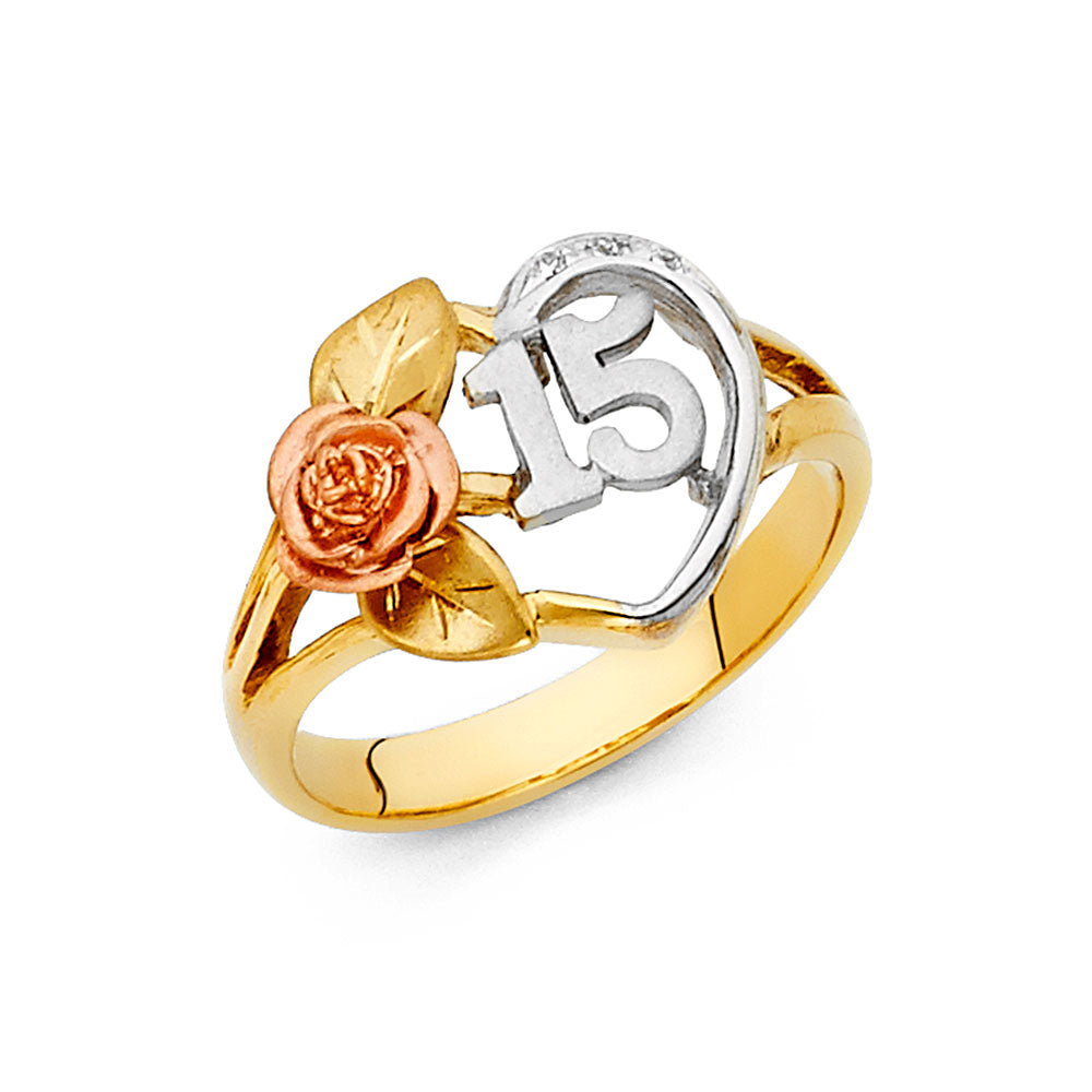 14K Yellow White Rose Gold 15 Years Ring