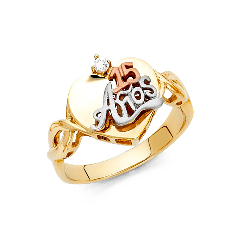 14K Yellow White Rose Gold CZ 15 Years Ring