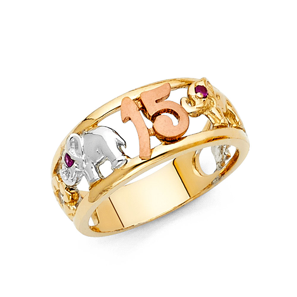 14K Yellow White Rose Gold 15 Years Ring