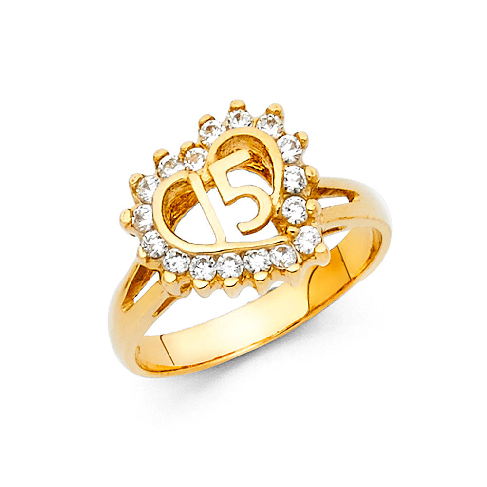 14K Yellow Gold CZ 15 Years Ring