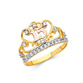 14K Yellow White Rose Gold CZ 15 Years Ring