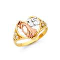 14K Yellow White Rose Gold CZ 15 Years Ring