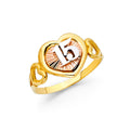 14K Yellow White Rose Gold 15 Years Ring