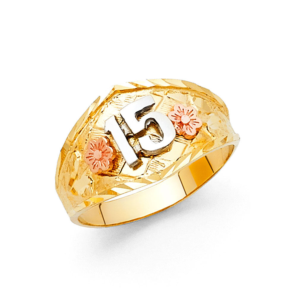 14K Yellow White Rose Gold 15 Years Ring