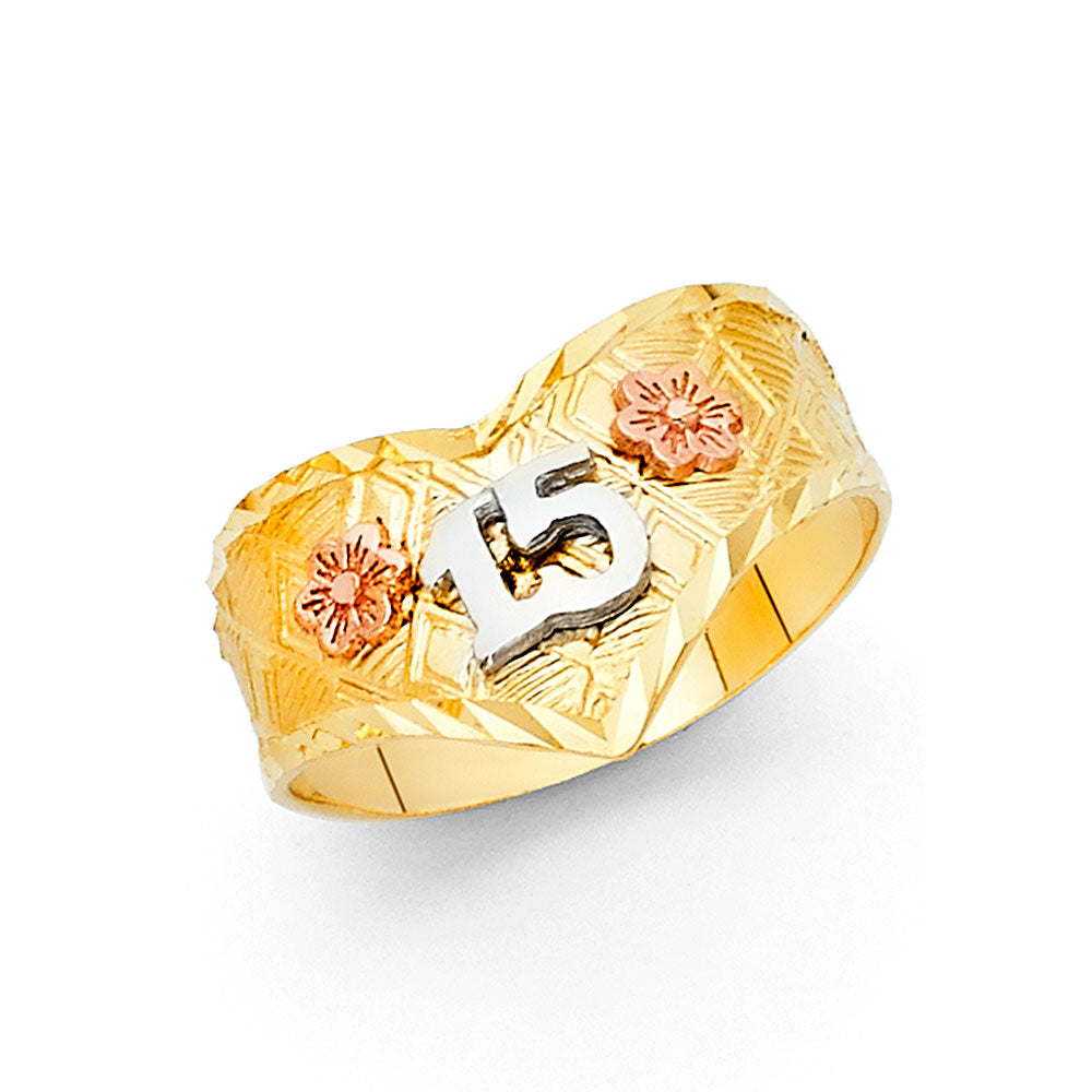 14K Yellow White Rose Gold 15 Years Ring