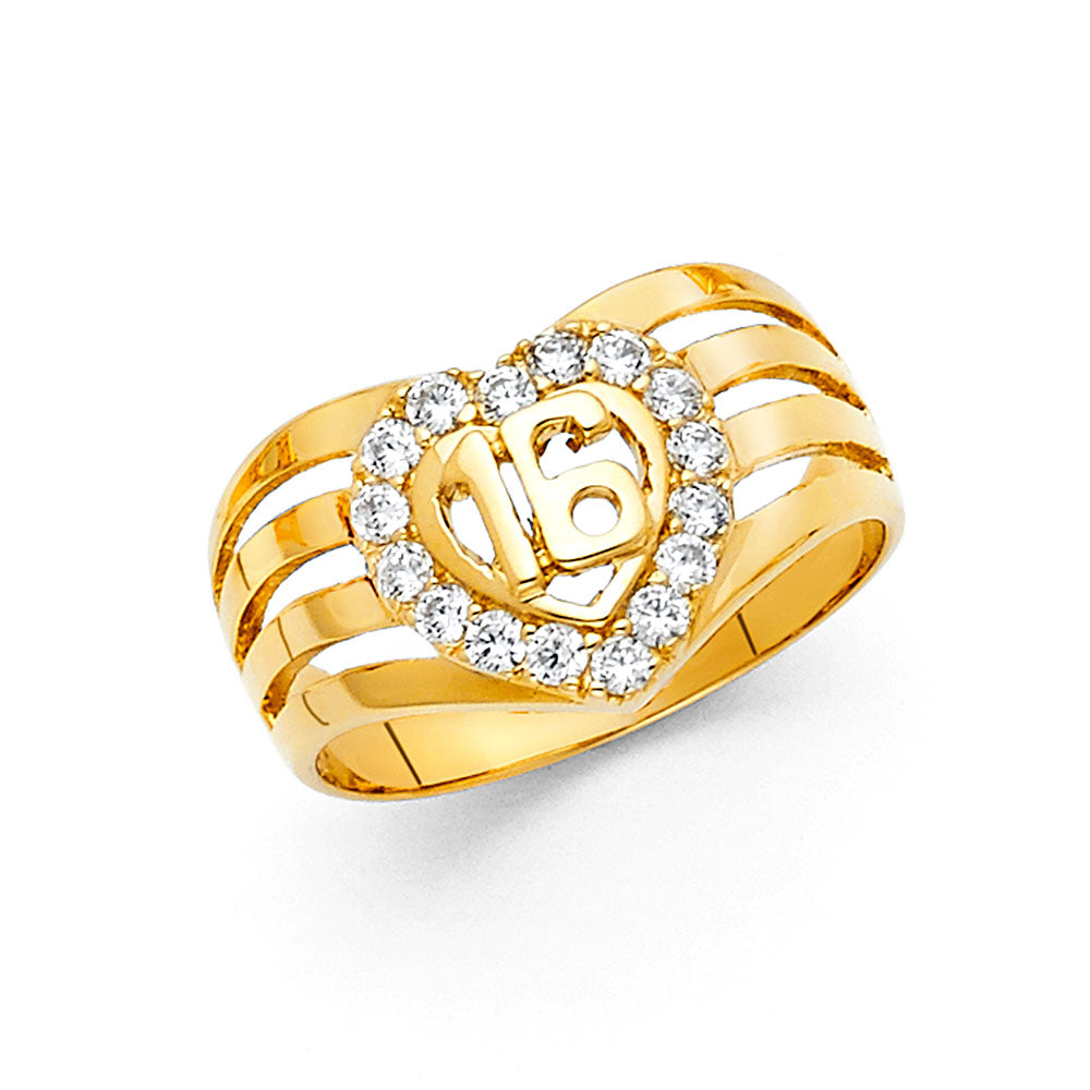 14K Yellow Gold CZ 16 Years Ring
