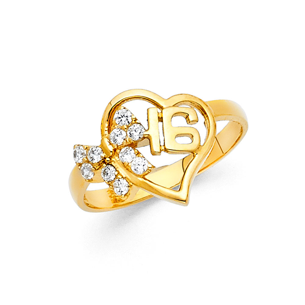 14K Yellow Gold CZ 16 Years Ring