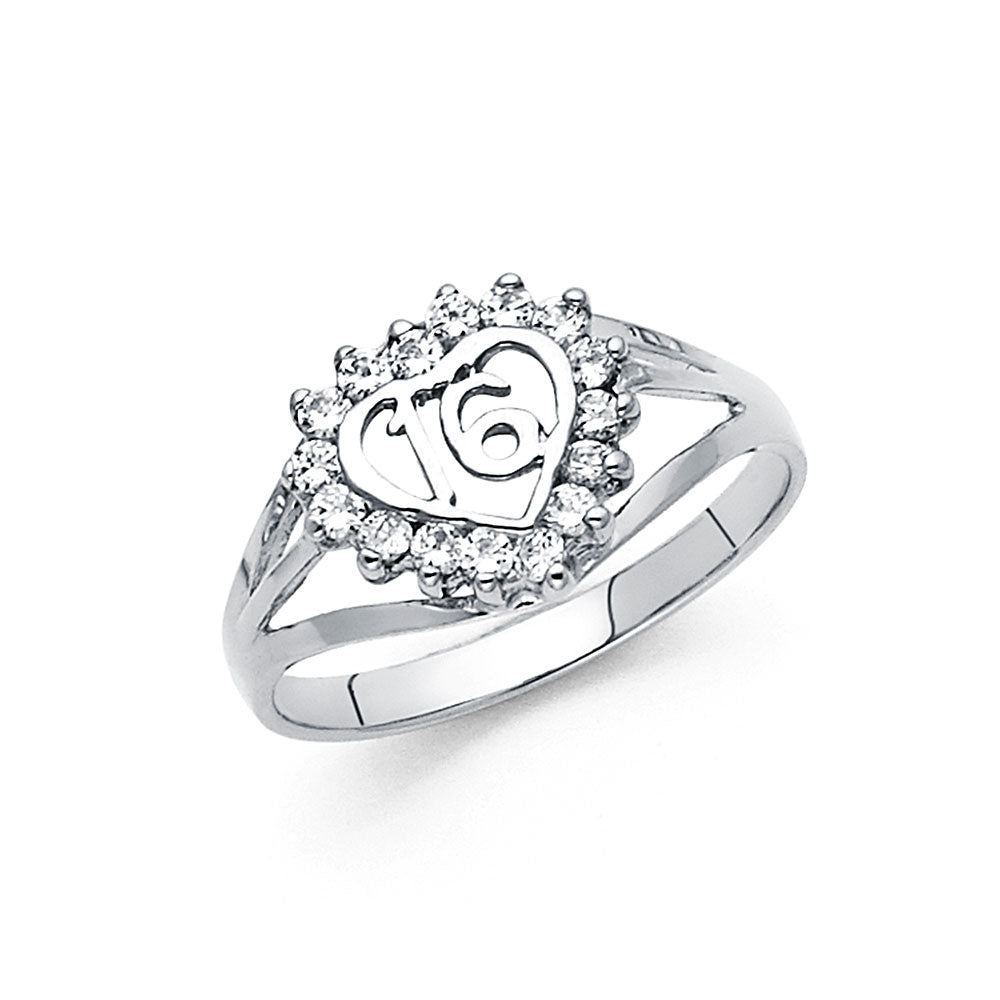 14K White Gold CZ 16 Years Ring