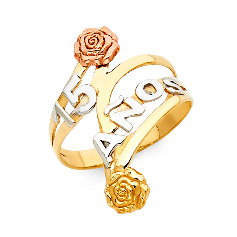 14K Yellow White Rose Gold 15 Years Ring