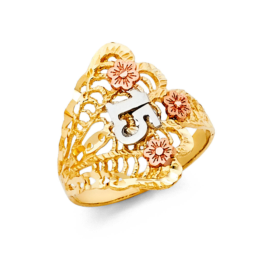 14K Yellow White Rose Gold 15 Years Ring
