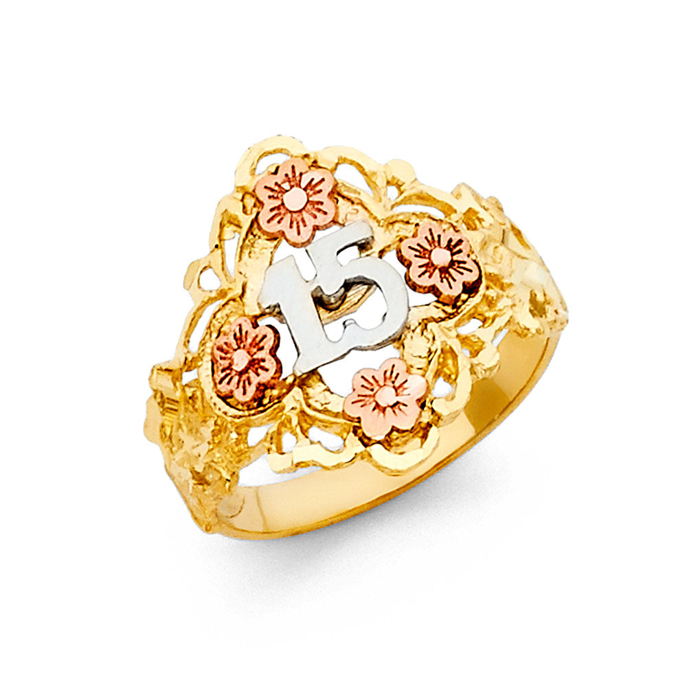 14K Yellow White Rose Gold 15 Years Ring