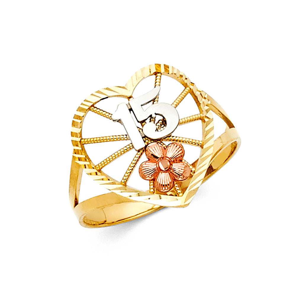 14K Yellow White Rose Gold 15 Years Ring