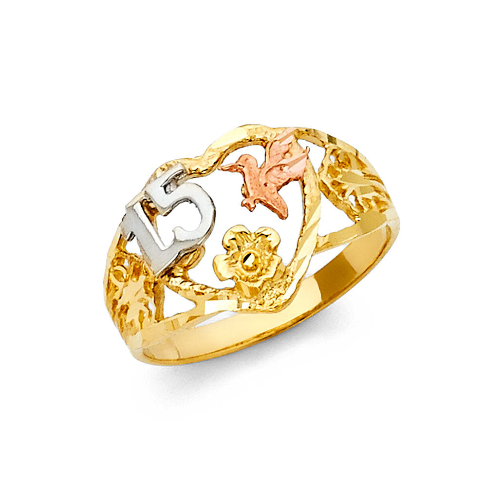 14K Yellow White Rose Gold 15 Years Ring