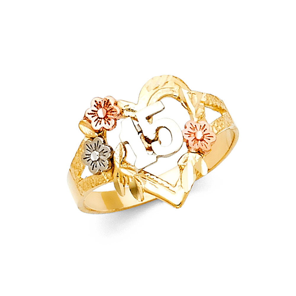 14K Yellow White Rose Gold 15 Years Ring