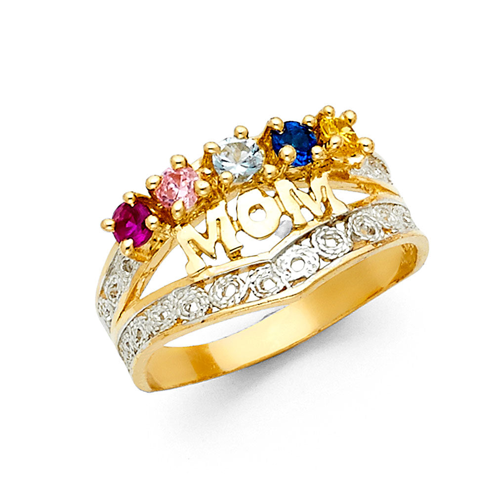 14K Two Tone Gold CZ Mothers Ring