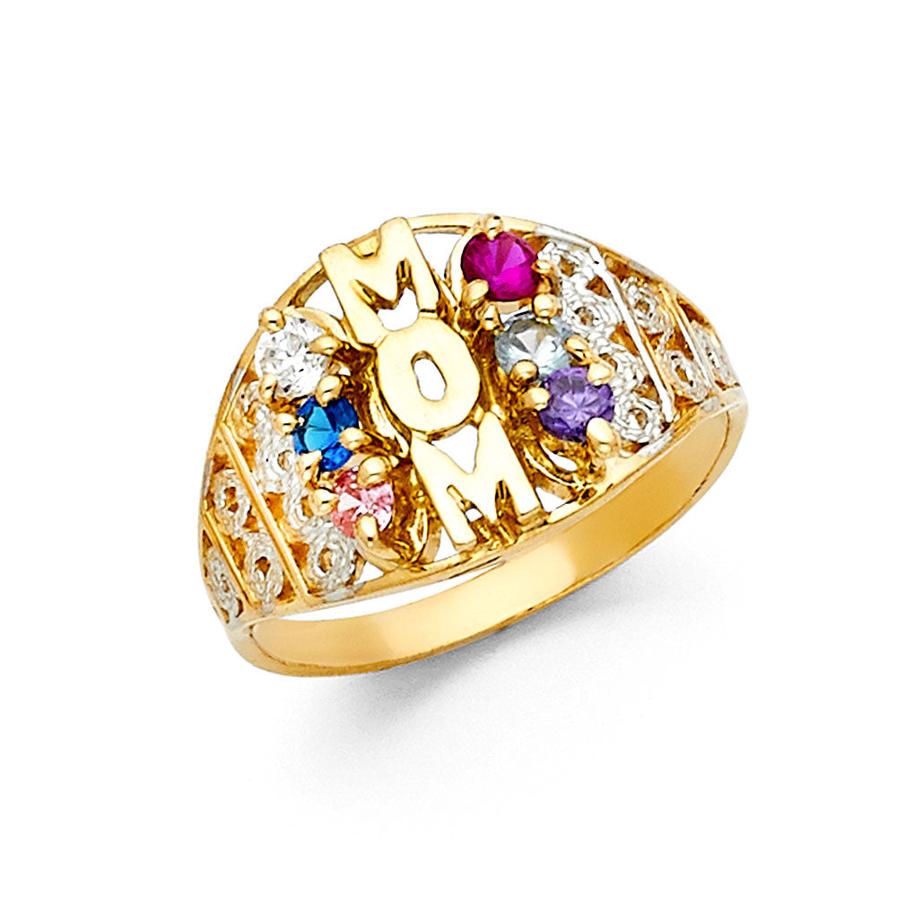 14K Two Tone Gold CZ Mothers Ring