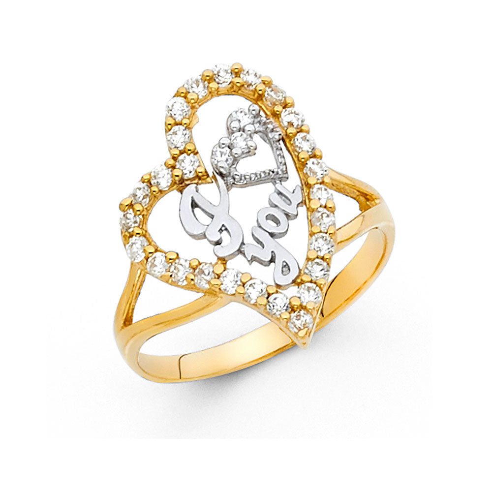 14K Two Tone Gold CZ I Love You Ring