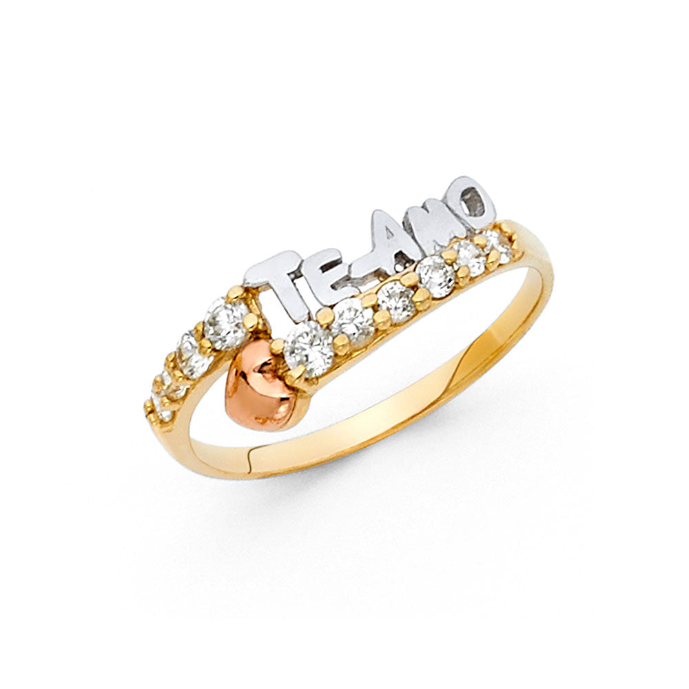 14K Yellow White Rose Gold CZ Teamo Ring