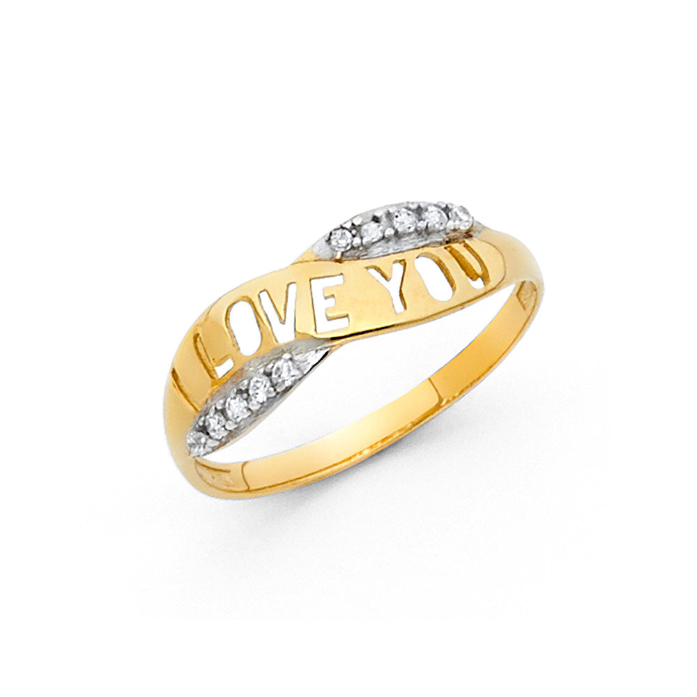 14K Two Tone Gold CZ I Love You Ring