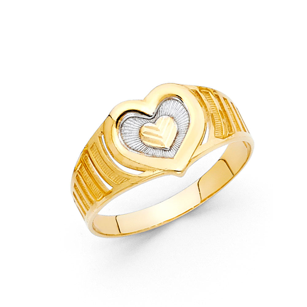 14K Two Tone Gold Fancy Heart Ring