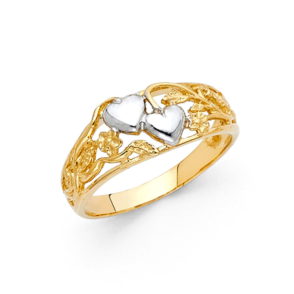 14K Two Tone Gold Fancy Heart Ring