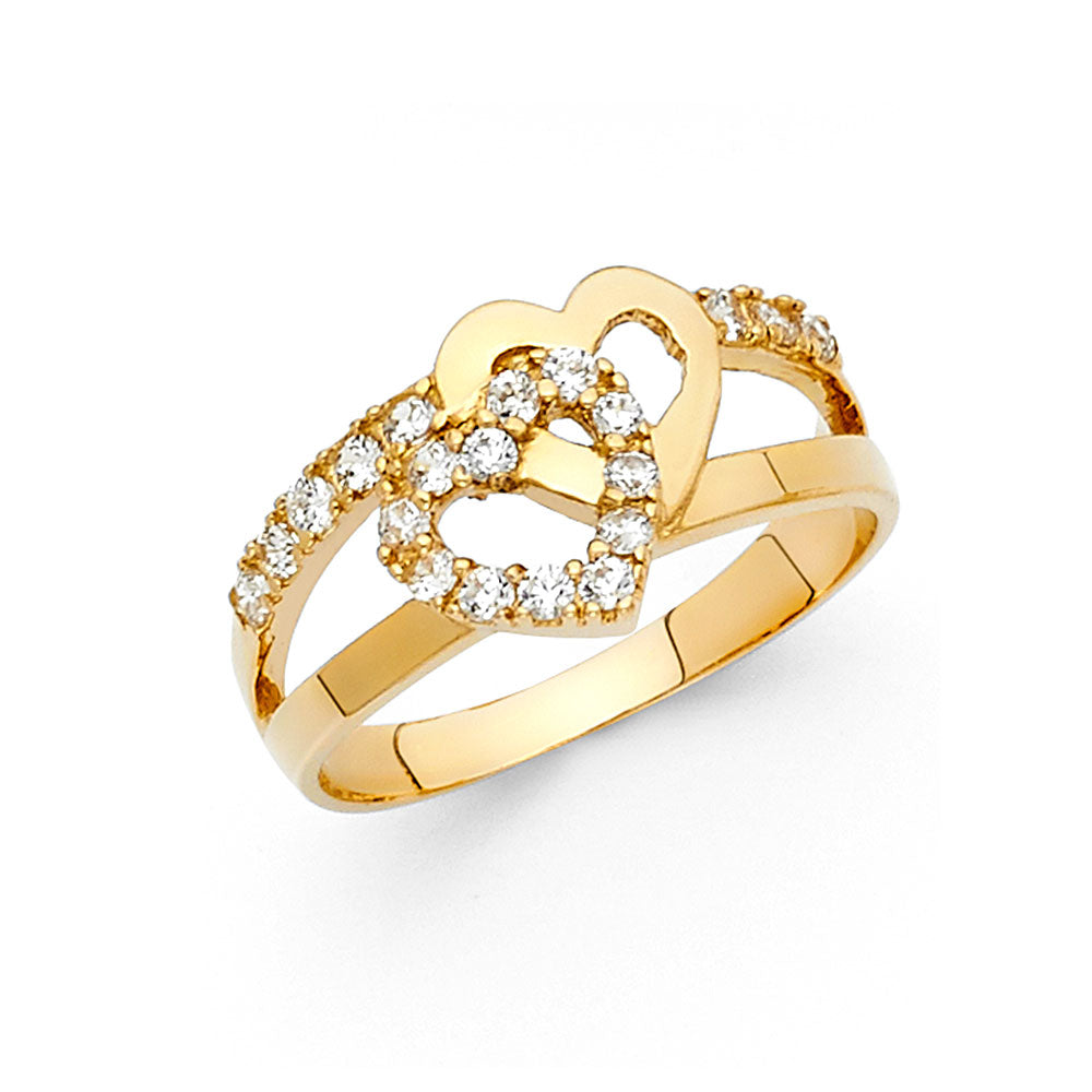 14K Yellow Gold CZ Fancy Heart Ring