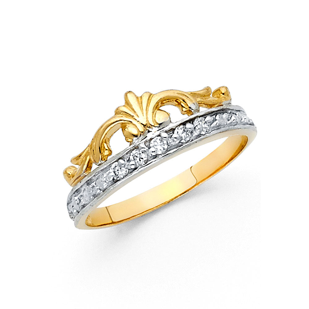 14K Two Tone Gold CZ Fancy Heart Ring
