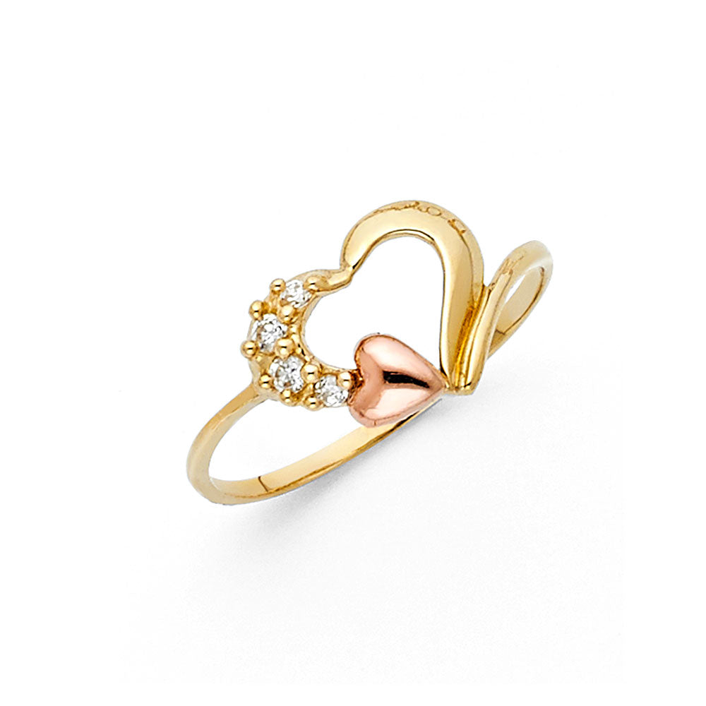 14K Two Tone Gold CZ Fancy Heart Ring