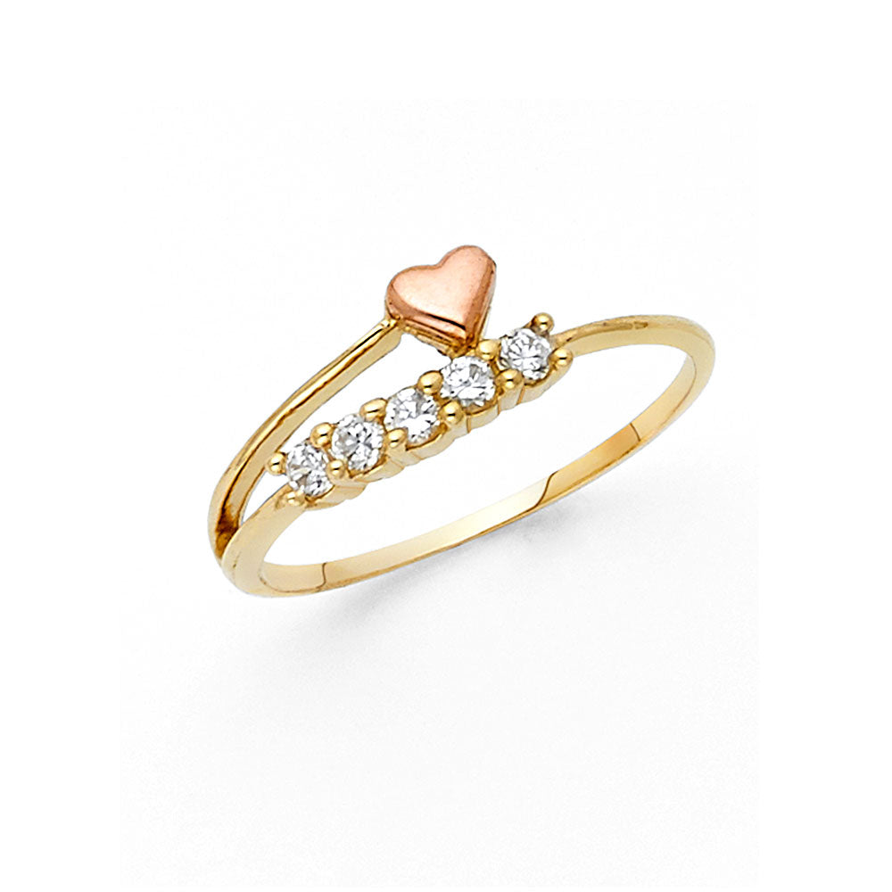 14K Yellow White Rose Gold CZ Fancy Heart Ring