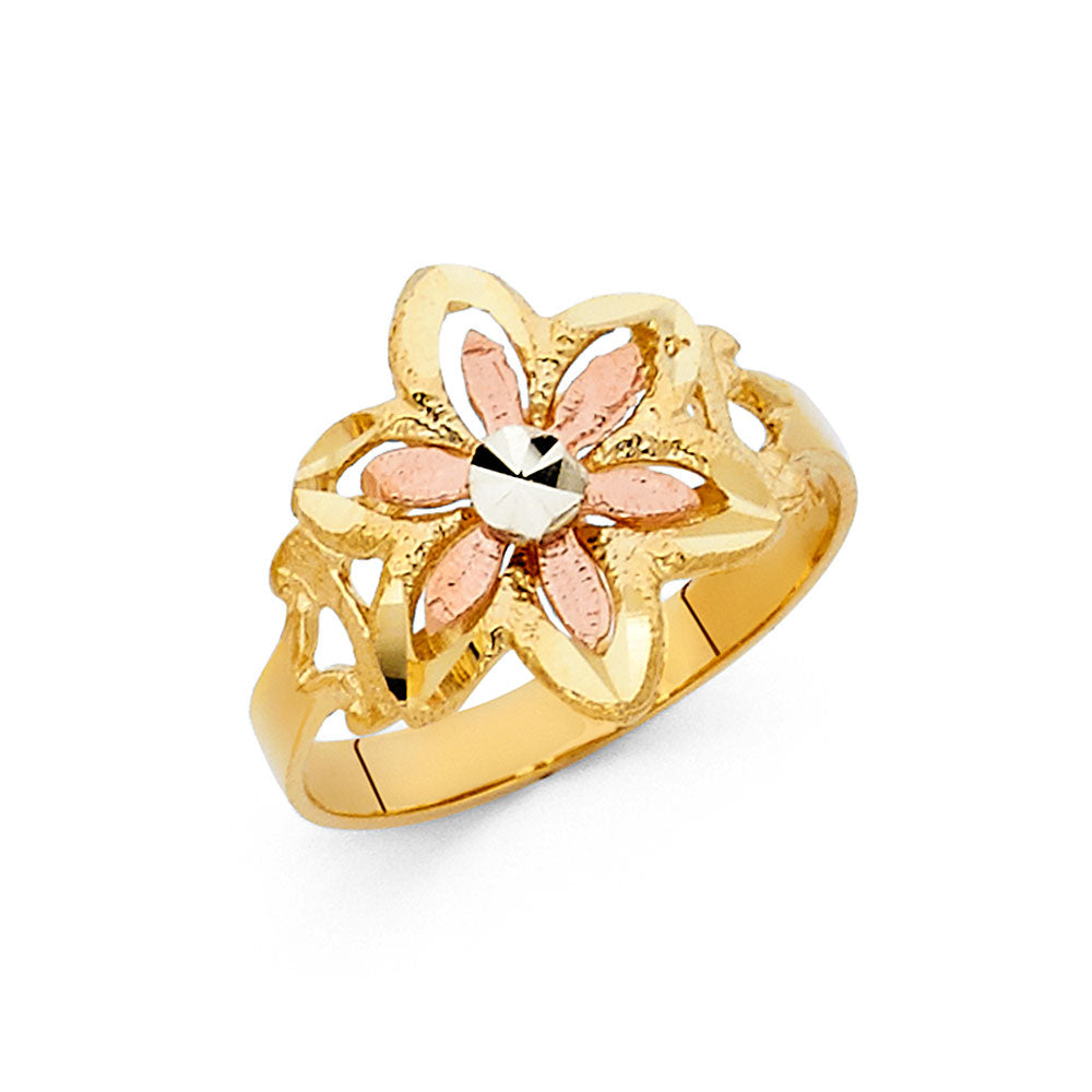 14K Yellow White Rose Gold Fancy Flower Ring
