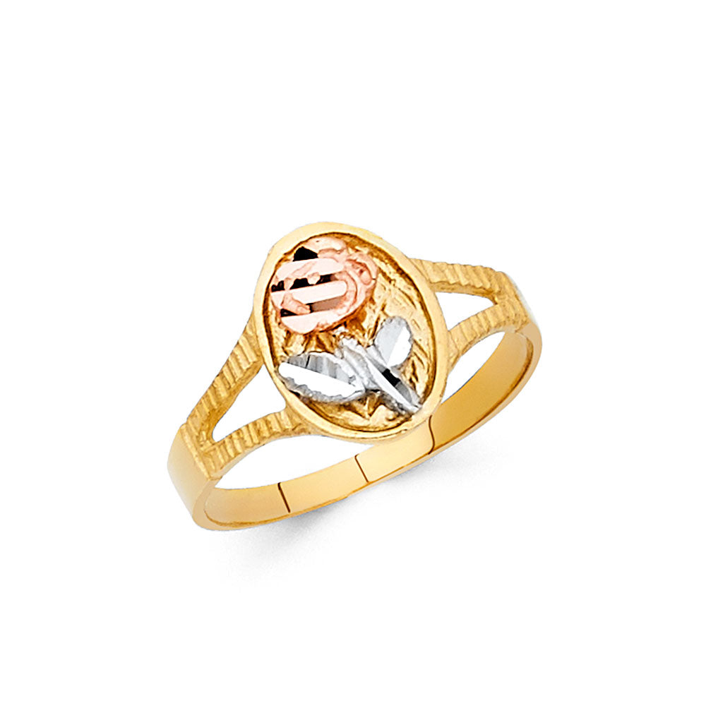 14K Yellow White Rose Gold Fancy Flower Ring