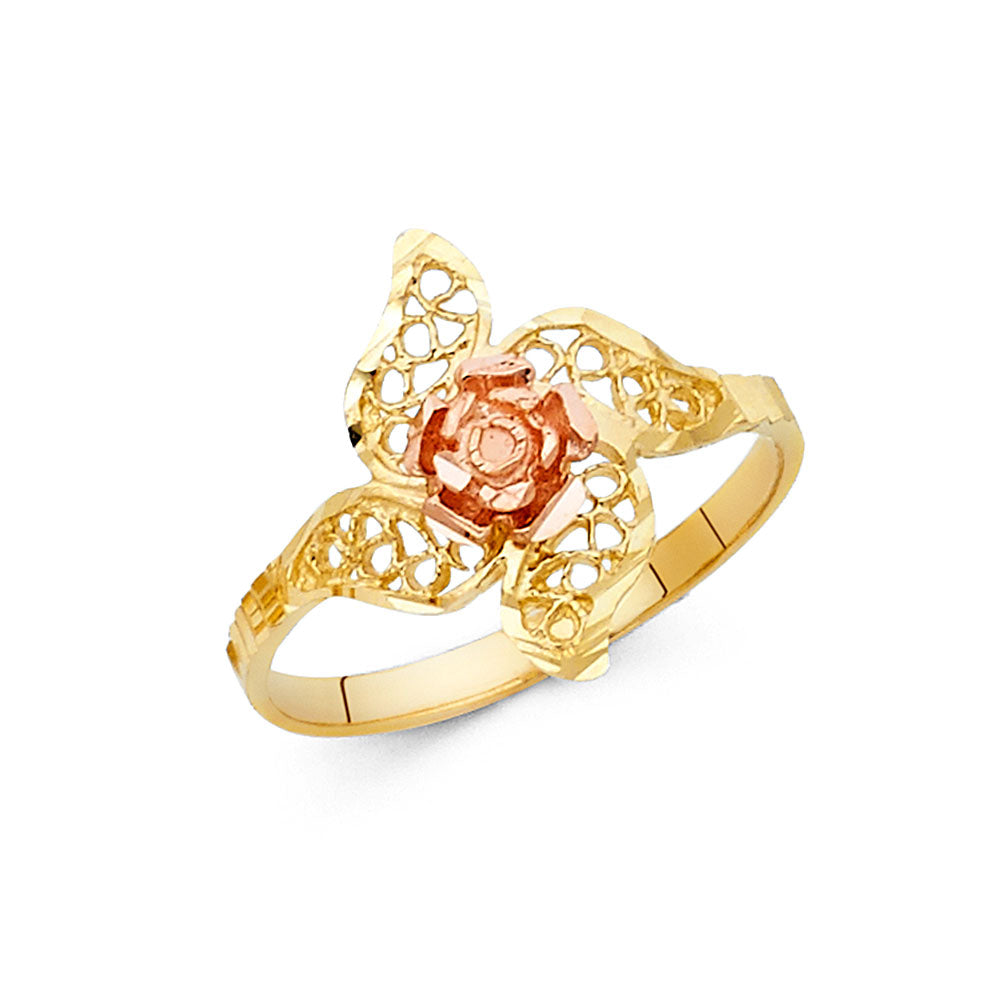 14K Two Tone Gold Fancy Flower Ring