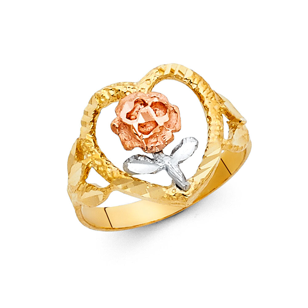 14K Yellow White Rose Gold Fancy Flower Ring