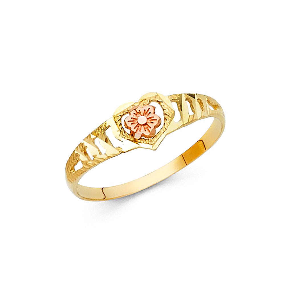14K Two Tone Gold Fancy Flower Ring