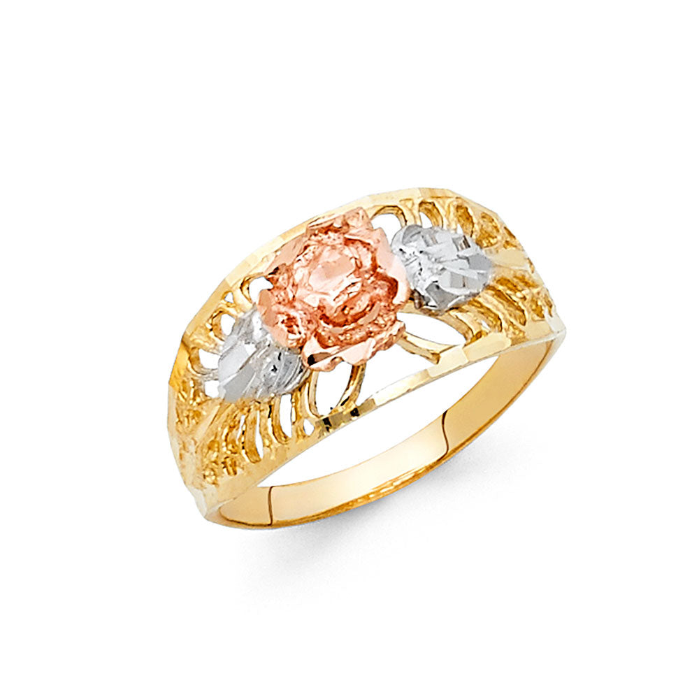 14K Yellow White Rose Gold Fancy Flower Ring
