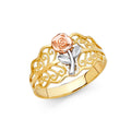 14K Yellow White Rose Gold Fancy Flower Ring